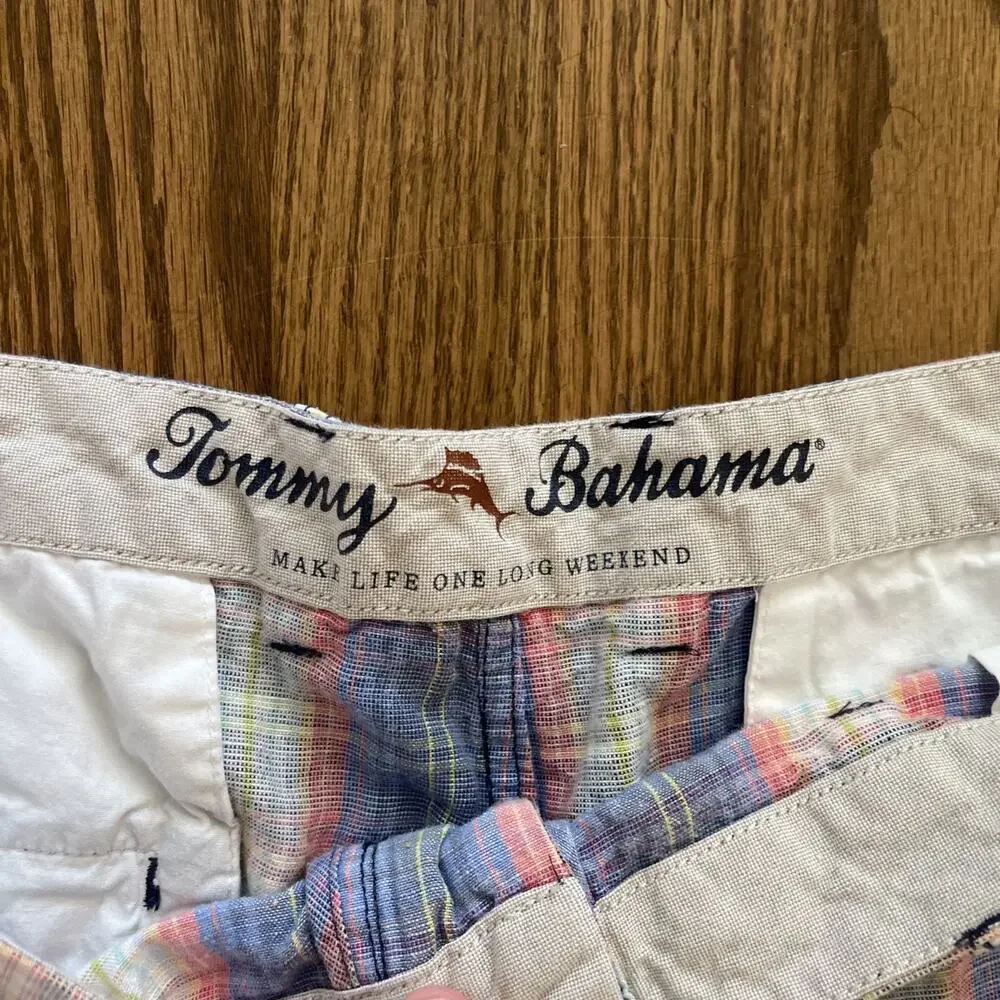 Tommy Bahama Mens Shorts Size 42 Multicolor Plaid Linen Tencel Blend Beach